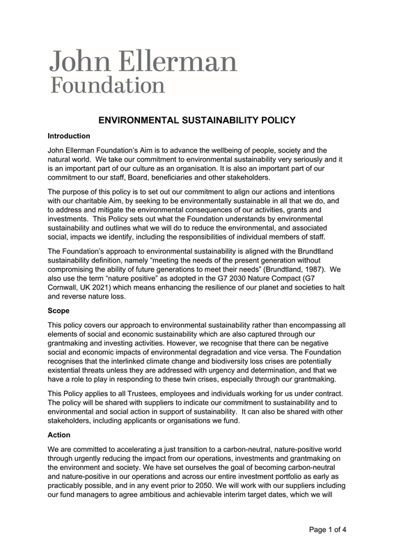 Environmental Sustainability Policy Cover